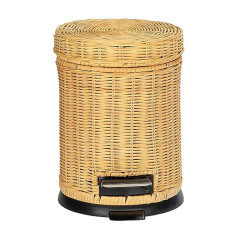 WENKO Cosmetic Pedal Bin Manila 3 Litre Real Rattan Bathroom Bin with Soft Close Mechanism Small Waste Bin Wood and Plastic 19.5 x 26.5 x 24 cm Beige