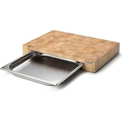 Continenta Professional Carving Board, Rubber Tree Cutting Board Wooden Cubes, Individually Glued, with Stainless Steel Drawer, Various Sizes