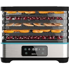 Cecotec VitaDry Pro Food Dehydrator 300W Fruit Dehydrator with 5 Shelves, Height Adjustable, Digital Display, Timer 30 min at 48 Hours, Temperature 35° to 70°, Stainless Steel