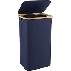 Bathola Laundry Basket with Lid, Laundry Basket with Removable White Breathable Laundry Bag - Laundry Sorter for Bathroom, Bedroom, Laundry Baskets, Laundry Box, Foldable with 100 L, Dark Blue