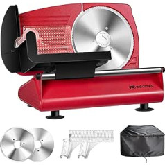 Adortec Electric Slicer, Sausage Cutter with 2 Blades, 2 Leftover Holders and 1 Custom-Made Dust Cover, Meat Cutter 150 W, Red