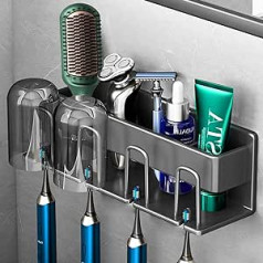Toothbrush Holder, Electric Toothbrush Holder, Shaving Holder, Toothbrush Holder, Children, Self-Adhesive, Wall, No Drilling, Aluminium, for Family Bathroom (4 Slots)