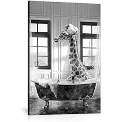 IUNTWEIE vannas istabas attēli ar rāmi, smieklīgi briežu audekla plakāti vannā, melni balti attēli dzīvojamās istabas vannas istabas dekorēšanai ar rāmi (A4 (21 x 29,7 cm), dzīvnieks -6)