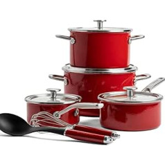 KitchenAid tērauda serdes emalja, 10 daļ. vācu emalja, indukcijas cepeškrāsnī, mazgājams trauku mazgājamā mašīnā Drošs virtuves piederumu komplekts Empire Red