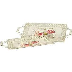 Ambiente Haus Fleur Decorative Serving Tray, Set of 2, Metal, Cream, Large: L 8 x 48 x 26 cm, Small: S 7 x 43 x 21 cm