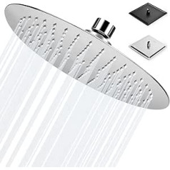 BalladHome 12 Inch Shower Head, Rain Shower, Round Built-in Shower Heads, Adjustable Shower Head Made of 304 Stainless Steel with Anti-Limescale Nozzles, Polished Rain Shower Head (30 x 30 cm,