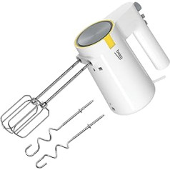 BEKO, 425W Power Hand Mixer 5 Speed + Turbo Whisk + Hook Stainless Steel LV Resistant Eject Button with Accessories White