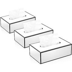 JiaWei Set of 3 Tissue Boxes 23.5 x 12 x 7.8 cm, Made of 1600 g/m² Extra Sturdy Cardboard, Rectangular Cosmetic Tissues Box with Magnetic Cover, Matte Surface and Black Edge Design - White