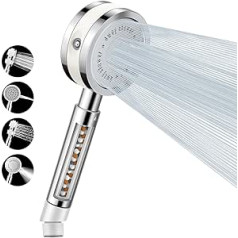 ZASUN Water-saving shower head, high pressure hand shower with PP cotton and mineral stones filter, 4 jet types, economy shower head for removing hard and purified water, pressure-increasing shower