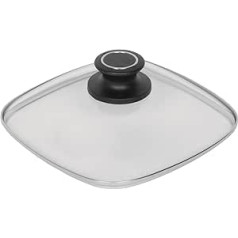 AMT Gastroguss Eckige Glasdeckel ar Deckelknopf un AMT-Original-Banderole, 28 x 28 cm, caurlaide AMT-Eckpfannen, AMZN-E28-Z1-L2