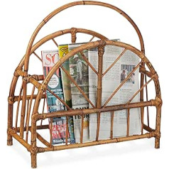 Relaxdays, Natural Rattan Newspaper Rack, Round Newspaper Rack, Magazine Holder, H x W x D: 47 x 43.5 x 20.5 cm, Wood, Standard