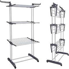 4 Tier Foldable Adjustable Large Stainless Steel Clothes Airer for Indoor Outdoor