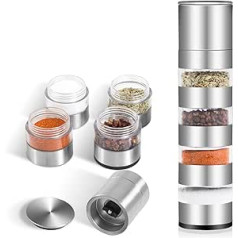 Mini Spice Jars Set with Lid, DASKING 4-in-1 Camping Spice Organiser with Spice Mill, Manual Grinding, Stainless Steel Portable Spice Jars for Outdoor Picnic, BBQ, Travel Spice Jars Spice Shaker