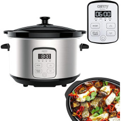 Camry 4.7 Litre Slow Cooker, Ceramic Pot, Tempered Glass Lid, Keep Warm Function, Start Delay, Timer Switch