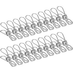 100 Pieces Clothes Pegs, 6cm Stainless Steel Metal Clips, Durable Strong Handle Clothes Pegs for Clothesline, Clothes, Socks, Snack Bags, Washcloths, Pictures and Paper Files