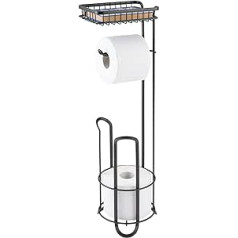 mDesign No Drilling Toilet Roll Holder - Toilet Roll Holder for Bathroom with Shelf - Timeless Metal Paper Roll Holder - Matte Black