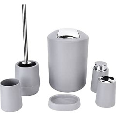 6-Piece Bathroom Accessory Set, Bathroom Equipment Sets, Bathroom Toilet Brush Set, Soap Dispenser, Waste Bin, Toothbrush Holder, Soap Dish, Mouthwash Cup for Housewarming Gift (Grey)