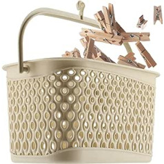 KADAX Classic Clothes Peg Basket, Peg Basket for Clothesline, Peg Basket for Hanging, Peg Bag for Clothespins, Baskets with Hooks (Beige)