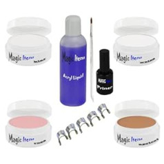 ‎Magic Nails Magic Nails akrila nagu komplekts 100 ml šķidrs 20 g pulvera grunts otu trafareti