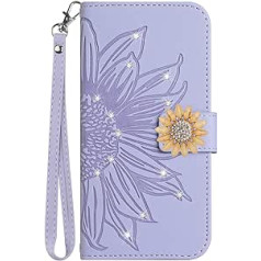 Vqwq mobilā telefona maciņš Xiaomi Redmi 11A 4G — ar Lanyard Glitter Sunflower aizsargmaciņu Xiaomi Redmi 11A 4G / Redmi 11C / Poco C55 ādas futrālim kartes slots Flip Flip Case Magnet [HT04]