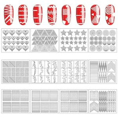 Niceneeded 144 gabali, 72 modeļi nagu vinila trafaretu uzlīmju komplekts, franču manikīra lentes sloksnes nagu mākslas dizainam, 24 loksnes nagu mākslas padomi, vadotnes nagu trafaretu uzlīmes