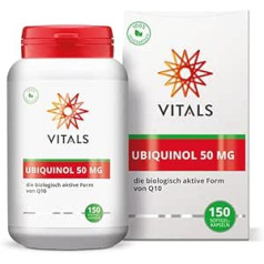 Vitals - Ubiquinol 50mg 150 veģetārās mīkstās gēla kapsulas Q10 bioloģiski aktīvā forma no pasaules vadošajiem Q10 speciālistiem Kaneka Optimāla biopieejamība.