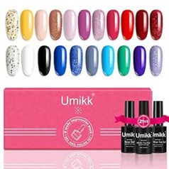 Umikk gēla nagu laka, 24 gabalu komplekts, 21 krāsa (5 ml) ar pamatkrāsu, virskārtu un matētu virskārtu (10 ml), LED/UV gēla manikīra komplekti