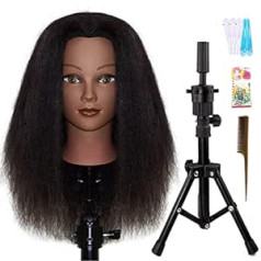 Jmhair Mannequin Head 16 Inch 100% Real Hair for Braid Manual Practical Hairstyle Hairdressing Salon Wig Stand Adjustable Tripod with Tool Holder School Mannequin Head Cosmetol