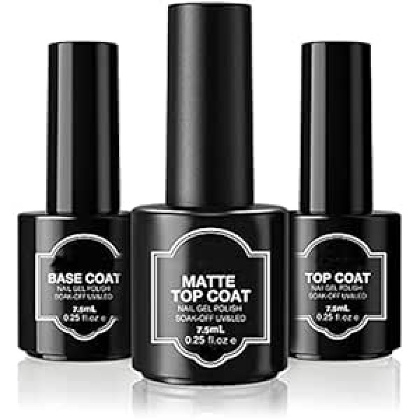 Generic nanologi UV nail polish set, 7.5 ml Matte Top Coat/Base Coat/Top Coat UV nail polish gel for gel nails Top Coat Matt Gel Nail Polish Nail Art Starter Manicure Salon DIY Soak-Off Nail Gel