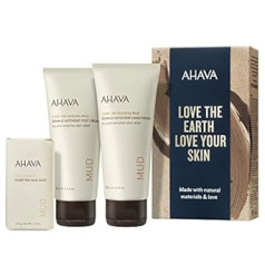 Ahava Love the Earth Love your Skin Naturally Pure Mud ķermeņa kopšanas komplekts, pēdu krēms + roku krēms + ziepes