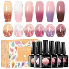 Meet Across UV Nail Polish Thermal Colour Changing Jelly Nail Polish Set Pink Purple Red White Amber Colours Gold Foil Transparent Crystal Jelly Gel Nail Polish