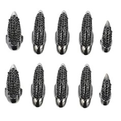 ‎Minkissy minkissy Gothic Nail Finger Claw Melnas rotaslietas meitenēm Gredzeni Vintage gredzeni 10 pirkstiem nagu gredzeni pirkstu nagiem Gredzens Gothic Full Finger Ring Rhinestones Helovīna pirkstu nags