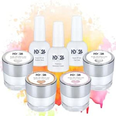 Nd24 Naildesign Premium Bundle Glimmer Soak Off Gel Collection gumijas bāzes virskārtas un krēma noņemšanas līdzeklis - ļoti pigmentēts UV LED gēla laka - bagātīga krāsa, izturīga - viegli nolobāma - 7 gabali