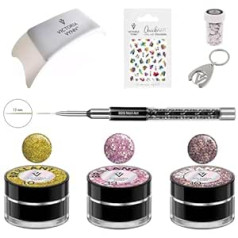 ‎Generic Victoria Vynn Nail Art Set 3 Colors Glitter Gel Nail Art Brush Manikīra spilventiņu uzlīme un dekoratīvā folija — ideāli piemērota radošai nagu mākslai