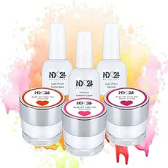 Nd24 Naildesign Premium Bundle Summer Love Soak Off Gel Collection gumijas bāzes virskārtas un krēma noņemšanas līdzeklis - ļoti pigmentēts UV LED gēla laka - bagātīga krāsa, izturīga - viegli noņemama - 6 gabali