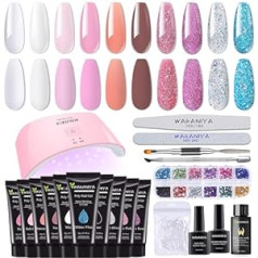 Wakaniya Poly Nails gēla komplekts ar lampas nagu pieaudzēšanas komplektu 10 krāsu kailrozā želejveida nagiem sākuma komplekts ar pamatnes virskārtu, slīdēšanas risinājums iesācējiem nagu dizainam