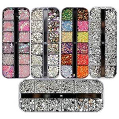 Ranvi  3000 gabali (5 kastes) nagu mākslas rhinestones komplekts nagu rhinestones ar 1 gabalu, daudzkrāsainiem auskariem, zirga acu rhinestones nagu mākslas rotājumiem