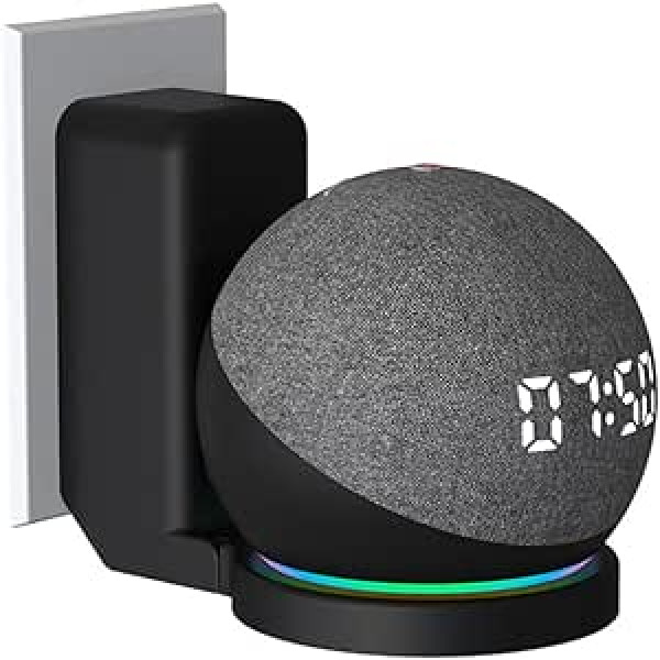 Savietojams ar Alexa Echo Dot 4 turētāja sienas stiprinājuma statīva stiprinājuma piederumiem ar integrētu kabeļu pārvaldību, nav nepieciešamas skrūves, skaļruņu piederumu statīvs (Alexa Echo Dot 4, melns)