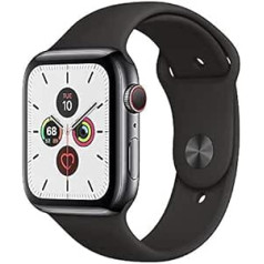 Apple Watch Series 5 (GPS + Cellular, 44 mm) — Acier Inoxydable Noir sānu Avec Bracelet Noir — (Generalüberholt)