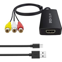 Wrugste RCA vai HDMI pārveidotājs, AV un HDMI adapteris, HDMI kompozīts, 1080P savienojums, PAL/NTSC saderība ar WII/WII U/PS one/PS2/PS3/STB/Xbox/VHS/VCR/Blue-Ray DVD utt.