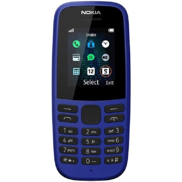 Nokia 105 (4 izdevums) 1,77 collu tālrunis bez SIM funkcijas (viena SIM karte) — zils