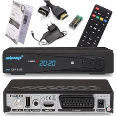 Ankaro 2100 DSR HD Satellite Receiver with PVR Recording Function for Satellite Dish, AAC-LC Audio, Suitable for Single Cable, HDMI, Scart, Coaxial, USB 2.0, Timeshift, Receiver for Satellite TV +