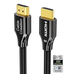 CableCreation HDMI 2.1 kabelis 8K 2 metri, 8K HDMI Ultra HD ātrgaitas kabelis ar 48 Gbps, 8K 60 Hz, HDCP 2,2,4:4:4, eARC, savietojams ar PS5/PS4, Xbox One/X, QLED TV, Roku TV utt. 6,6 pēdas