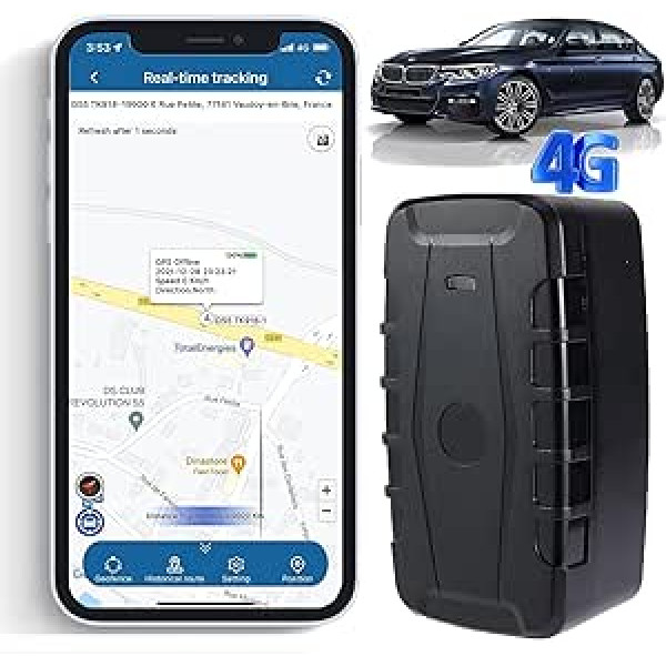 TKMARS 4G GPS izsekotājs Auto GPS izsekotājs bez abonementa 20000 mAh, gaidīšanas laiks 240 dienas ar bezmaksas lietotni, spēcīgs magnētisks un ūdensizturīgs