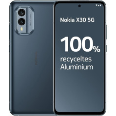 Nokia X30 5G 6,43 collu viedtālrunis ar AMOLED PureDisplay, FHD+, 6/128 GB, Gorilla Glass Victus, 50MP PureView OIS kamera, īpaši ātra uzlāde ar 33 W — zils 6 GB/128 GB