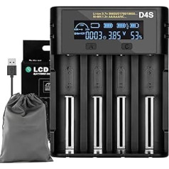 Universal 18650 Battery Charger, Quick Charge Function with LCD Display, 4-Slot Smart Battery Charger for 3.7 V Lithium Battery and 1.2 V Ni-Mh/Ni-Cd AA AAA Battery