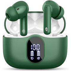 Bluetooth austiņas, bezvadu Bluetooth 5.3 Sport In Ear, ar 4 mikrofoniem, 40 stundu atskaņošanas laiks, LED displejs, ENC trokšņu samazināšana, HiFi stereo austiņas darbam un mācībām, zaļas austiņas