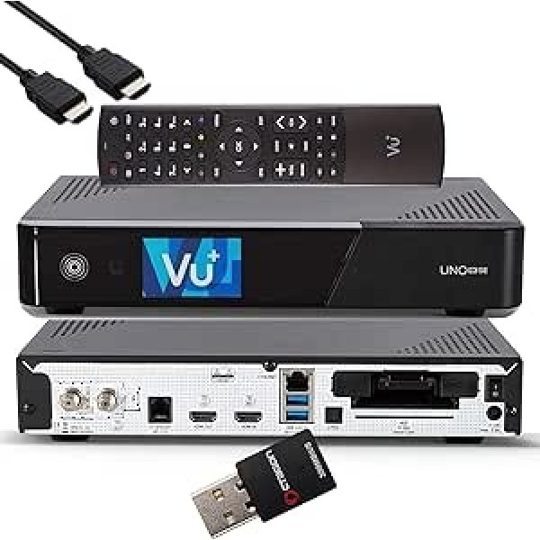 VU+ UNO 4K SE — UHD HDR 1x DVB-S2 FBC Sat Twin Tuner E2 Linux uztvērējs, YouTube, satelīta cietā diska uztvērējs, CI + karšu lasītājs, multivides atskaņotājs, USB 3.0, + EasyMouse HDMI kabelis un 300 Mbit WiFi stick