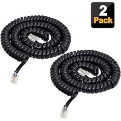 Telefonkabel,SHONCO 7m 2pack Schwarzes Telefon Spiralkabel,4p4c Gewickelte LäNge 0,45m bis 4m Abgewickeltes Festnetz-TelefonhöRer-Kabel Rj9