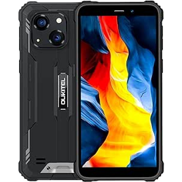 Android 12 āra mobilais tālrunis bez līguma OUKITEL WP20 Pro, 20 MP divu kameru IP68 IP69K izturīgs viedtālrunis, astoņkodolu 4 GB 64 GB, 6300 mAh akumulators, 5,93 collu HD+, divas SIM kartes, sejas atbloķēšana, NFC melns